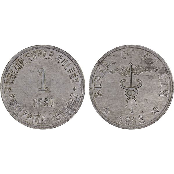 PHILIPPINES: Leprosarium Coinage, 1 peso, 1913, Choice About Unc