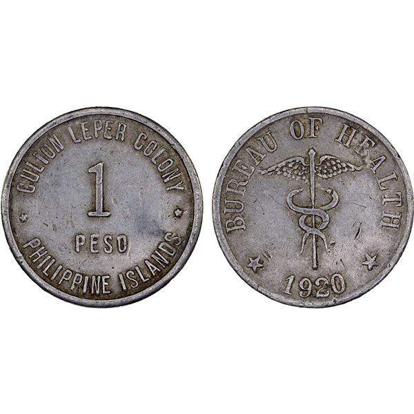 PHILIPPINES: Leprosarium Coinage, 1 peso, 1920, Choice VF