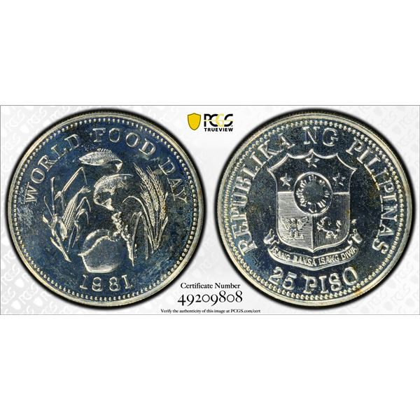 PHILIPPINES: Republic, AR 25 piso, 1981-FM, PCGS graded MS66 PL
