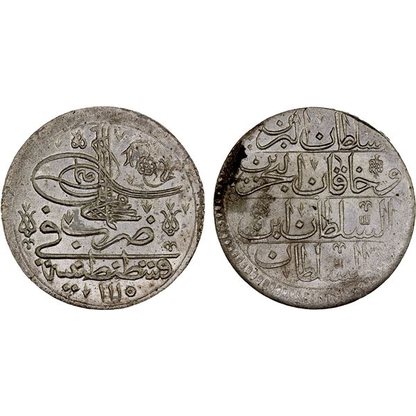 TURKEY: Ottoman Empire: Ahmed III, 1703-1730, AR kurush, Kostantiniye, AH1115, About Unc
