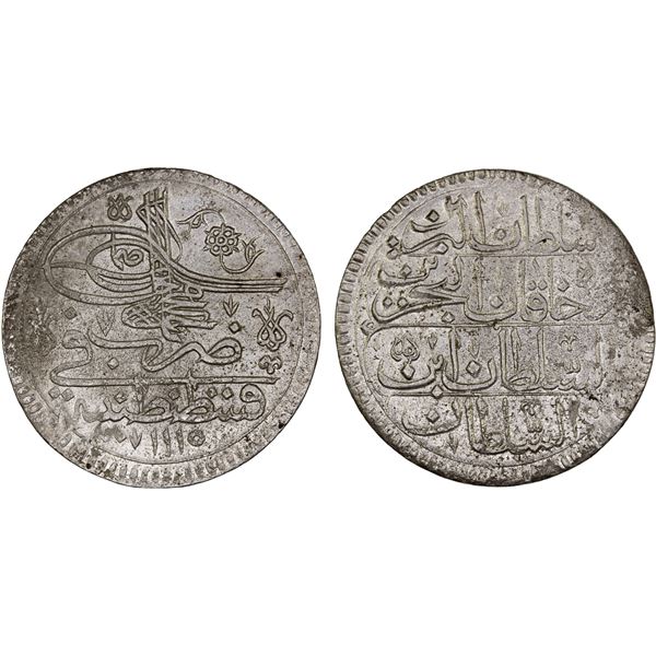 TURKEY: Ottoman Empire: Ahmed III, 1703-1730, AR kurush, Kostantiniye, AH1115, About Unc