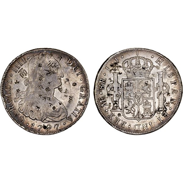 CHINA: CHOPMARKS: PERU: Carlos IV, 1788-1808, AR 8 reales, 1797-LIMAE, XF
