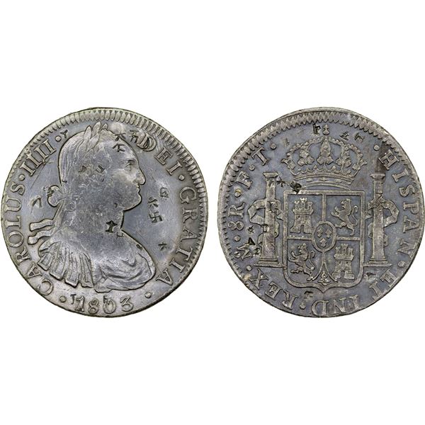 CHINA: CHOPMARKS: PERU: Carlos IV, 1788-1808, AR 8 reales, 1803-Mo, Choice VF