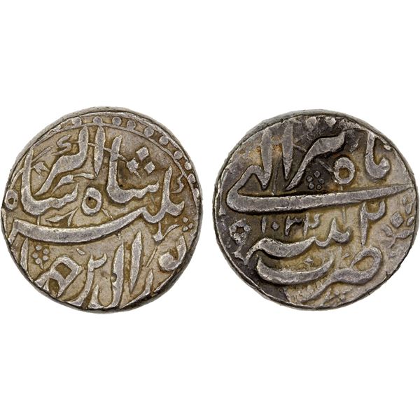 MUGHAL: Jahangir, 1605-1628, AR rupee (11.46g), Patna, AH1034 year 20, bold VF
