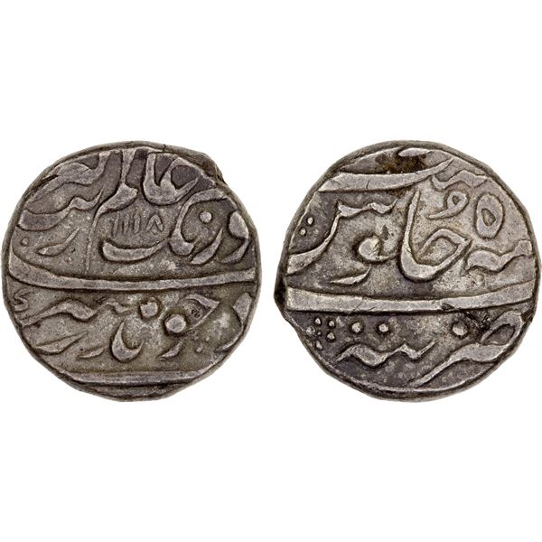 MUGHAL: Aurangzeb, 1658-1707, AR rupee (11.41g), Tatta, AH1118 year 5x, VF