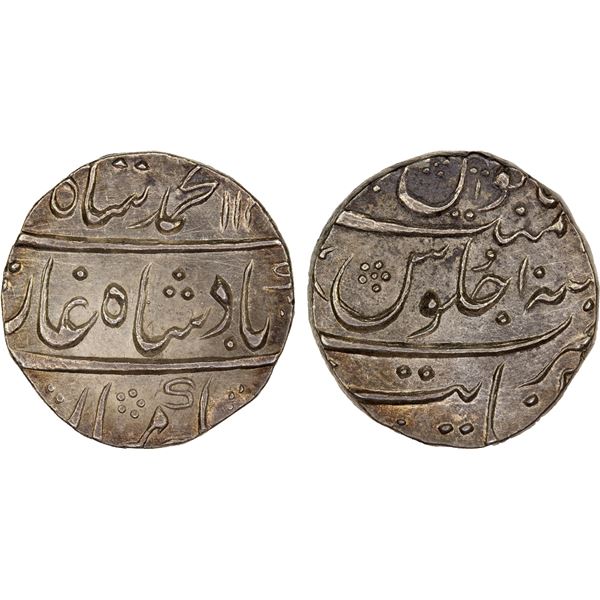 MUGHAL: Muhammad Shah, 1719-1748, AR rupee (11.34g), Kanbayat, AH114x year 10, About Unc