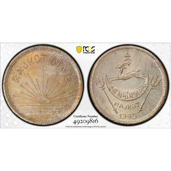 RAJKOT: Dharmendra, 1930-1948, AR medallic mohur, 1945, PCGS graded MS65