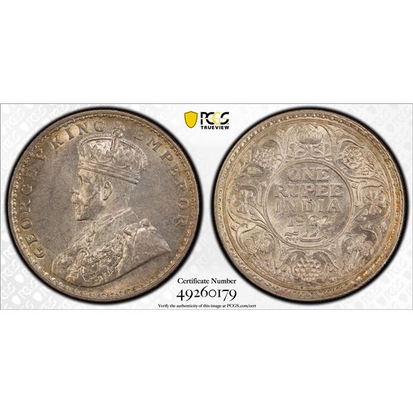 BRITISH INDIA: George V, 1910-1936, AR rupee, 1922(b), PCGS graded MS62