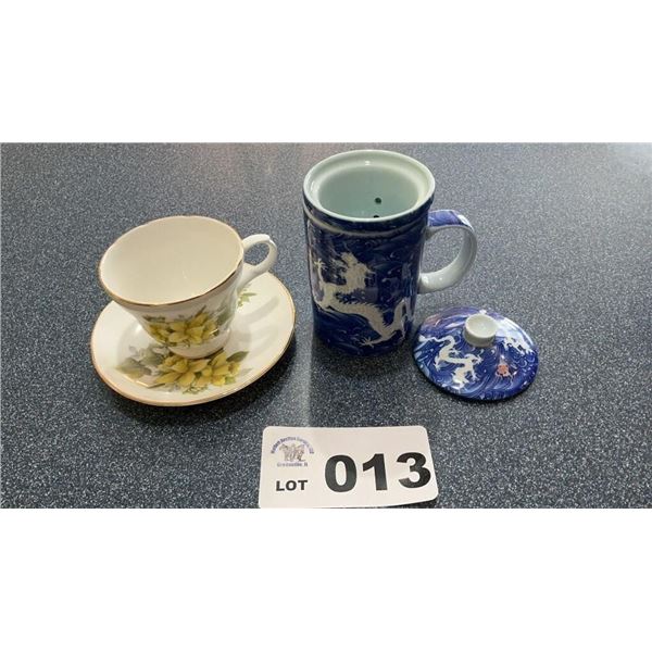 TEA CUP W COVER, STRAINER, MISC TEA CUP