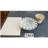 Image 1 : MILK GLASS OPEN LACE BOWL, GLASS CUTTING BOARD,
