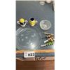Image 1 : GLASS PLATTER, HONEY DIPPERS, CREAM & SUGAR