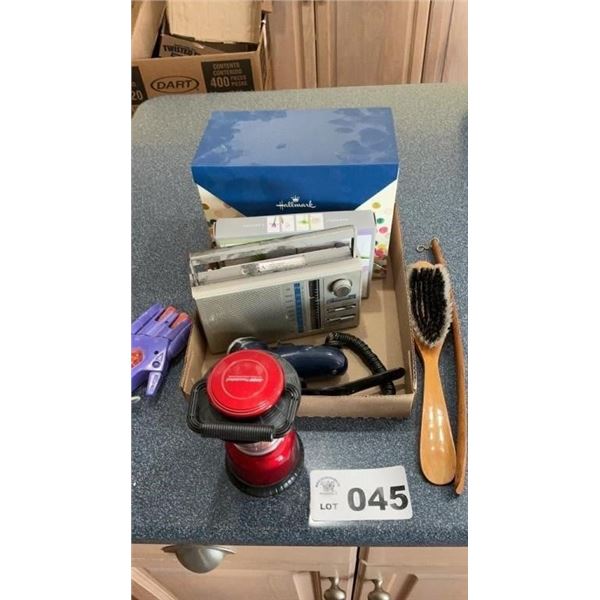 RADIO, LANTERN, STATIONARY, SHAVER, SHOE BRUSH,