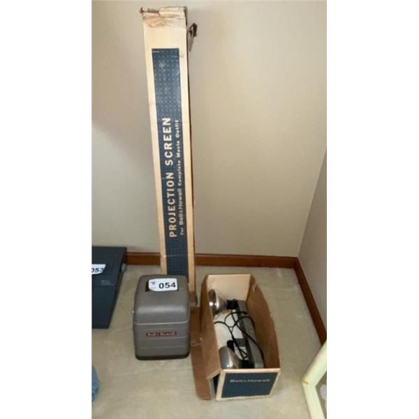 BELL HOWELL PROJECTOR, SCREEN, LIGHTS