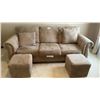 Image 1 : IMITATION SUEDE COUCH, 2 ROLLING OTTOMANS