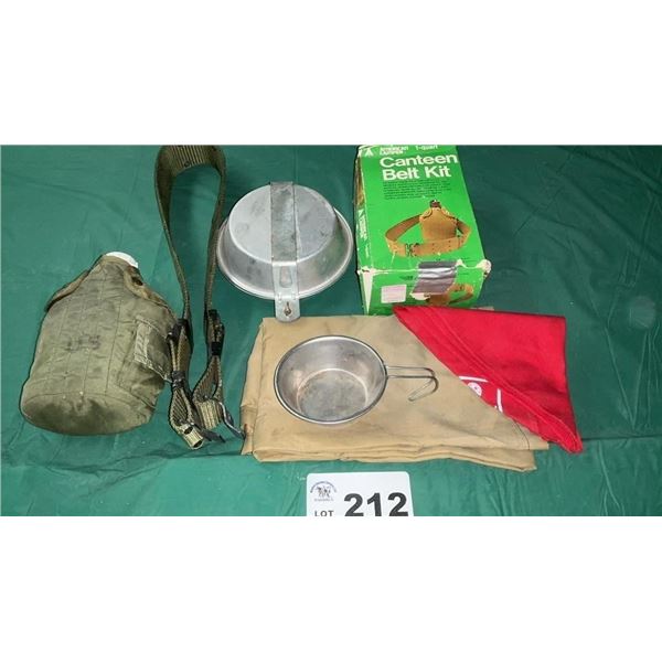 CANTEEN, MESS KIT, BELT, SCARF