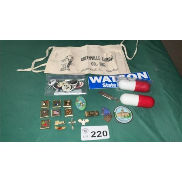 VINTAGE POLITICAL PINS, SCOUT TIE CLASPS, LUMBER