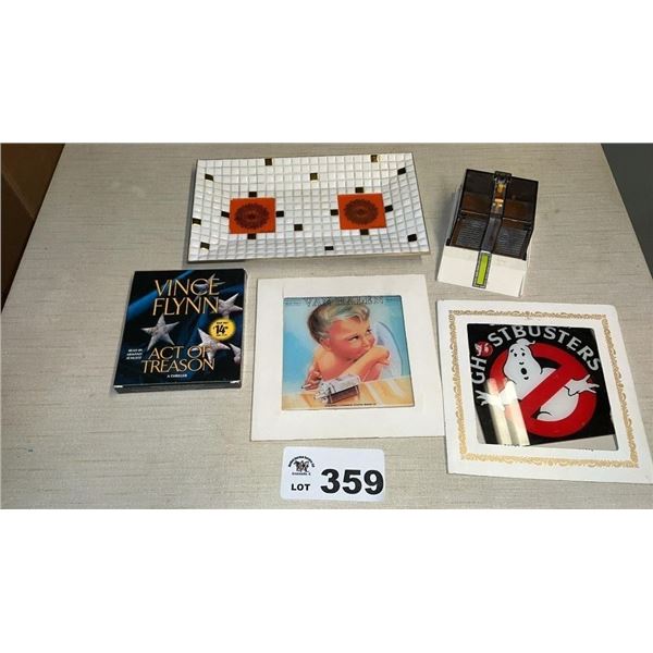 MCM BUFFET DISH, GLASS TILES, RACECAR GARAGE