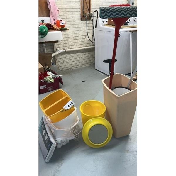 TRASH CANS, BUCKETS, IRONING BOARD COVER, MIRROR