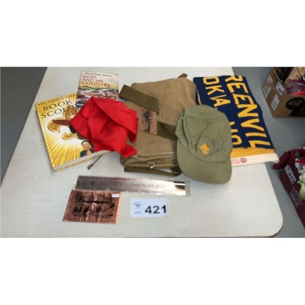 BOY SCOUT BANNERS, BOOKS, RULER, SACHEL