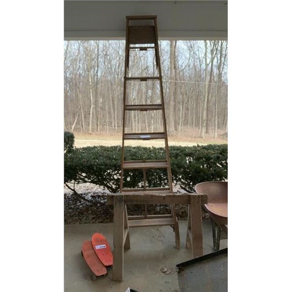 8 ft WOODEN LADDER, SAWHORSE