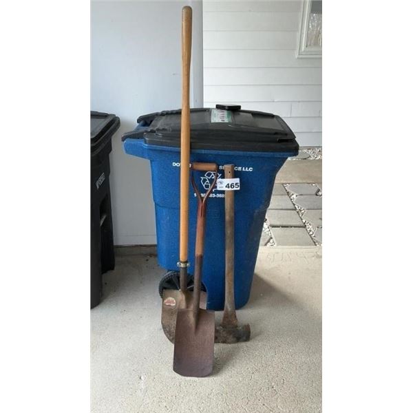 SHOVELS, AX ( trash can is not included)