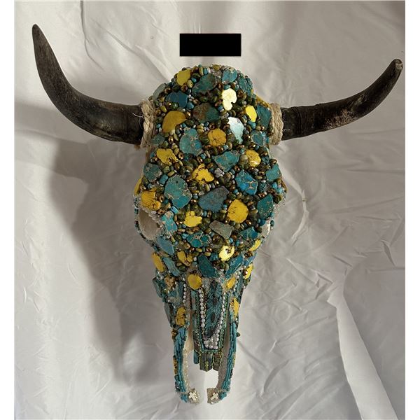 Steer Skull Adorned with Genuine Turquoise and dyed Howlite