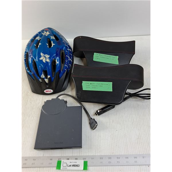 Childs Bike Helmet, Toshiba 3 /2 external floppy drive and 2 Car seat Gap Organizers with USB