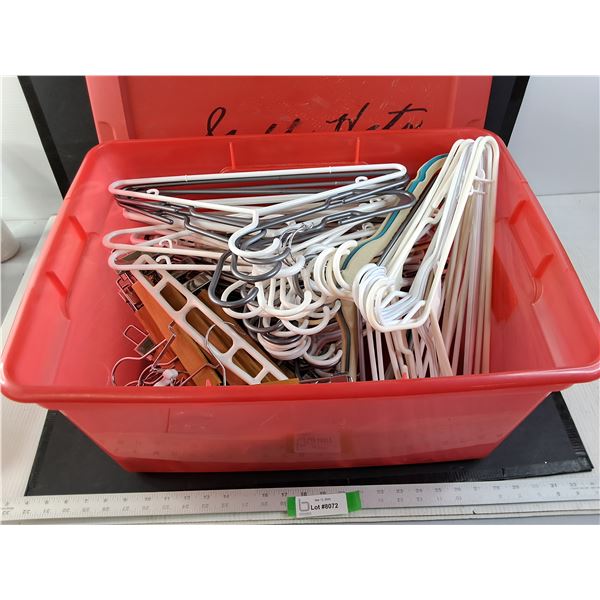 * Storage Tote full of plastic and wooden Hangers.  Cannot Ship.