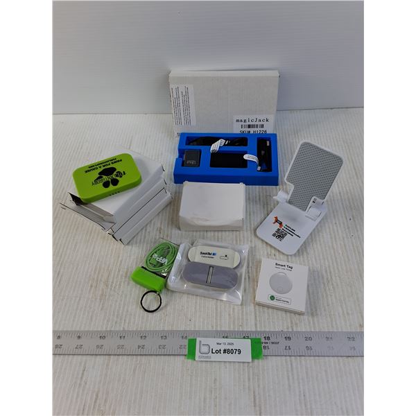 Assorted Phone Chargers, Smart Tag and Stand