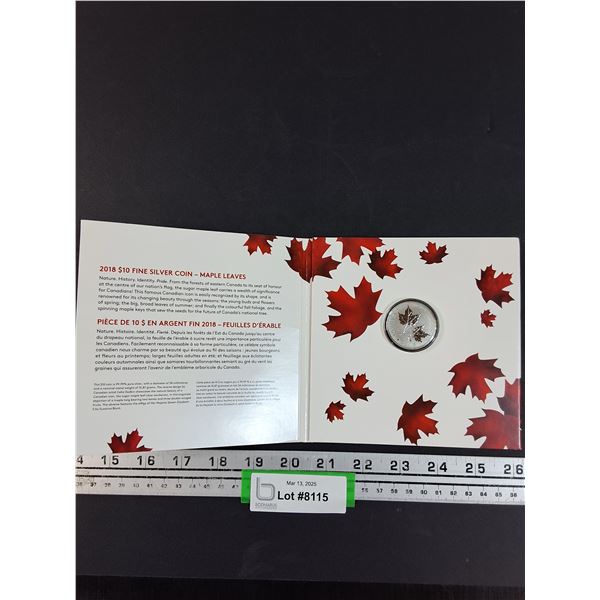 Canadian Mint 2018 $10 Fine Silver Coin in Booklet - Cannot Authenticate
