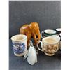 Image 2 : Wooden Elephant, Ceramic Mugs, Glass Penguin and Creamer
