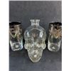 Image 3 : (4) Glasses and Glass Skull Liquor Bottle