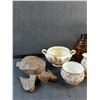 Image 2 : Wooden Turtle, Blue Mountain Style Pitcher, Cream & Sugar Set, Mugs and Misc