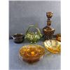 Image 2 : Amber Glass Bowls, Coasters, Liquor Decanter, Green Glass Basket, Vase and Misc