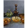 Image 3 : Amber Glass Bowls, Coasters, Liquor Decanter, Green Glass Basket, Vase and Misc