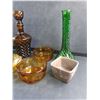 Image 4 : Amber Glass Bowls, Coasters, Liquor Decanter, Green Glass Basket, Vase and Misc