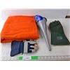 Image 1 : Funnel 17.5" Long, (2) Work Gloves- 10 & Unknown, Fleece Blanket
