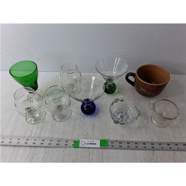 Dish Lot- Mug, Wine Glasses, Candy Dish, Misc.