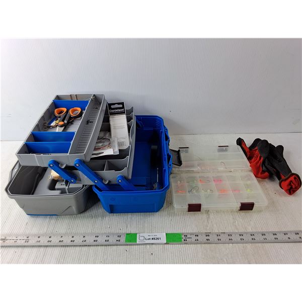 Flambeau Tackle Box with Hooks, Gloves, Misc.