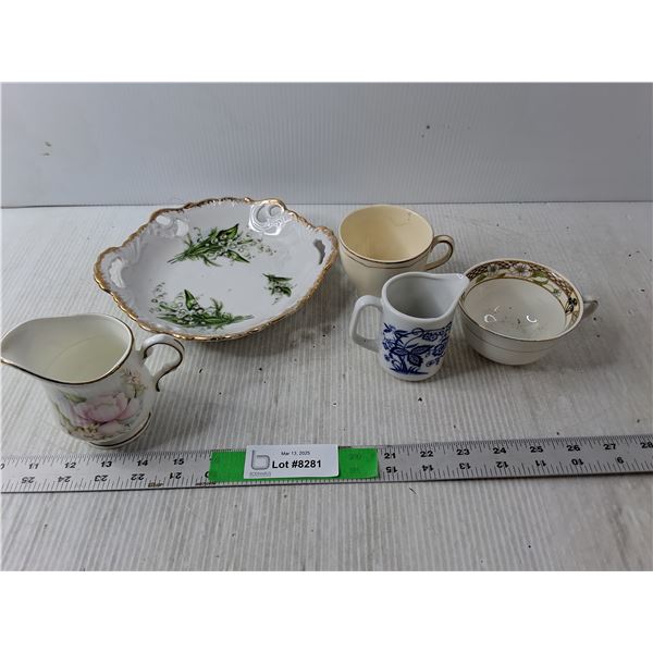 Tea Set Dishes- Cups, Plate, Creamer