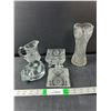 Image 1 : Glass Lot- Vase 8" Tall Creamer, Candy Dish, Candle Holder