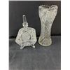 Image 2 : Glass Lot- Vase 8" Tall Creamer, Candy Dish, Candle Holder