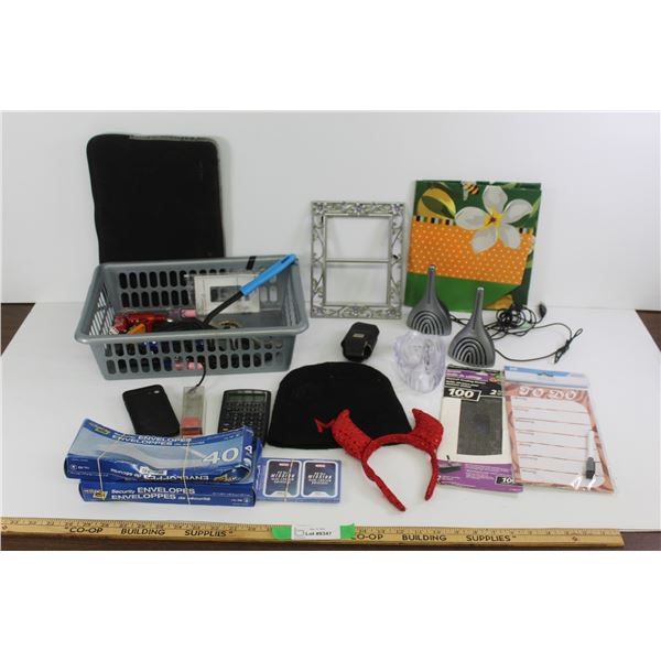 Plastic Basket, Speakers, Photo Frame, Calculator, Envelopes, Spatula and Misc