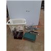 Image 1 : Laundry Basket, Hangers, Wooden Square Shelves, Plastic Container and Misc