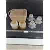 Image 1 : (2) Sets of Frosted Glass Light Fixtures (3 Ruffled & 2 Tinted), Plastic Basket