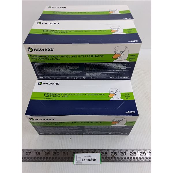 (5) Boxes of 35 Halyard Fluidshield 3 N95 Filter Respirator & Surgical Mask - Sealed