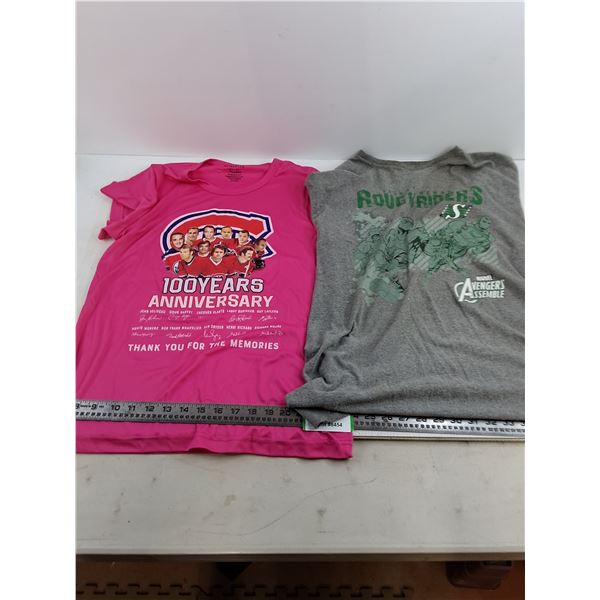 Ladies Montreal Canadiens 100 Year Anniversary Shirt Size L & Men's Saskatchewan Roughriders  Avenge