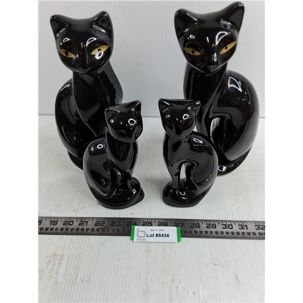 Set of 4 Ceramic Ornamental Black Cats - Tallest 11"