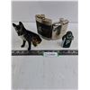 Image 1 : (2) Flasks (Saskatchewan Roughriders & Jameson Irish Whiskey), Ceramic Ornamental Dog, Sask Roughrid