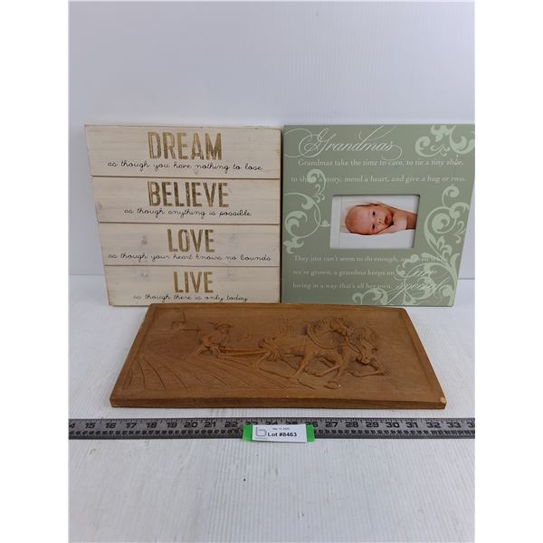 (3) Pieces of Wall Art (Grandma's & Dream 12" x 12" & Plow Team 17.5" x 8.5")